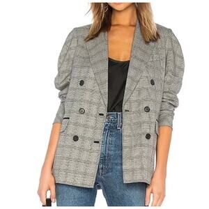 Joie Tomika Blazer Jacket Black White Double Breasted Ruched Sleeve Women’s Sz 4